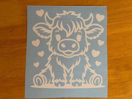 Highland Cow Vinyl Decal – Cute Highland Cow Sticker – Farm Animal Car, Laptop & Water Bottle Decal