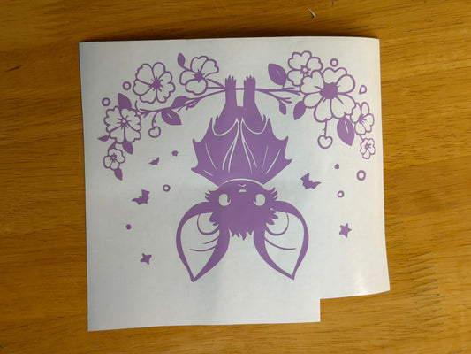 Floral Bat Vinyl Decal – Gothic Nature Sticker – Spooky Cute Laptop, Water Bottle & Car Decal