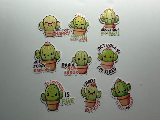 Funny Cactus Quote Sticker Pack | 9-Piece Prickly & Playful Collection