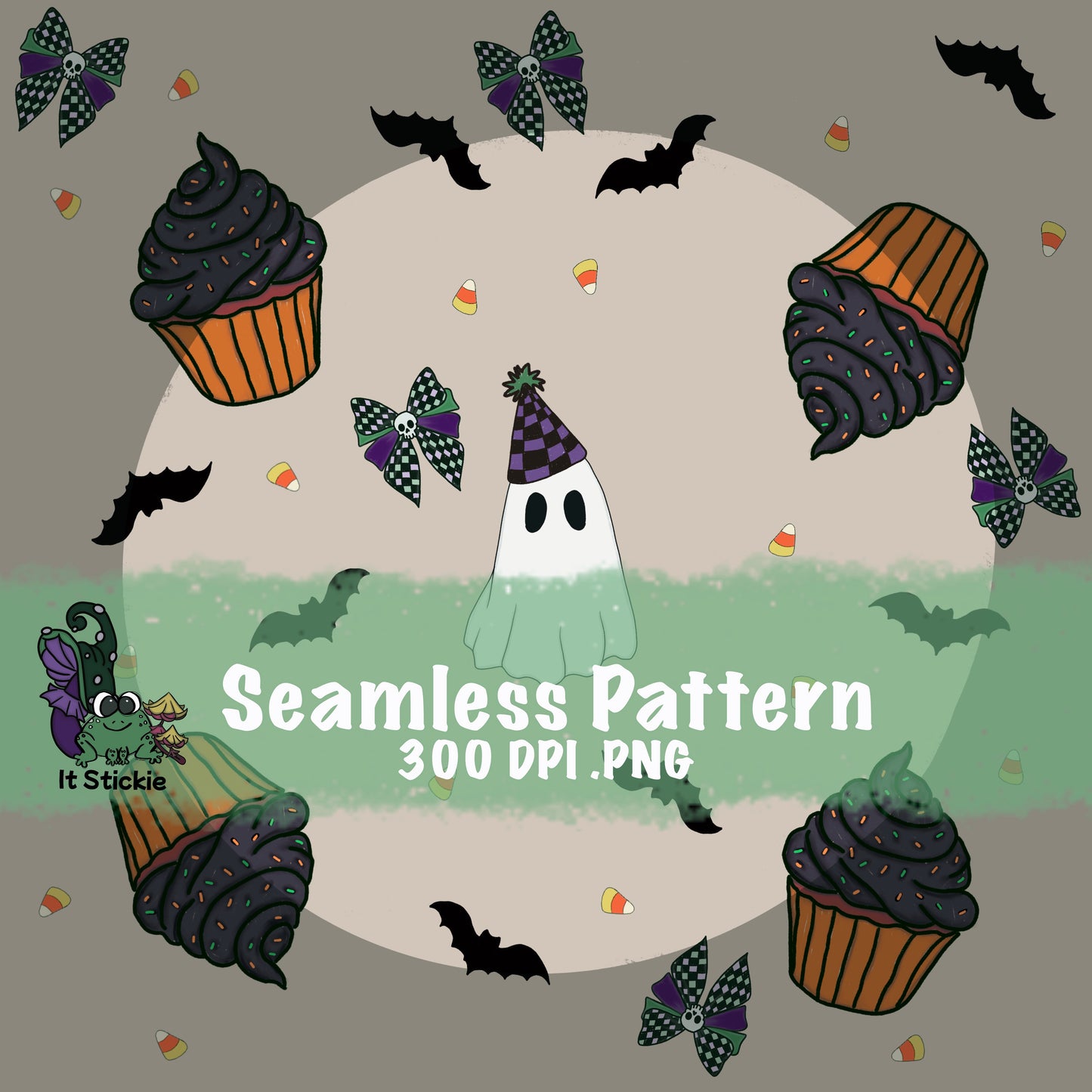 Spooky Sweets & Birthday Treats Hand-Drawn Seamless Pattern Digital Download